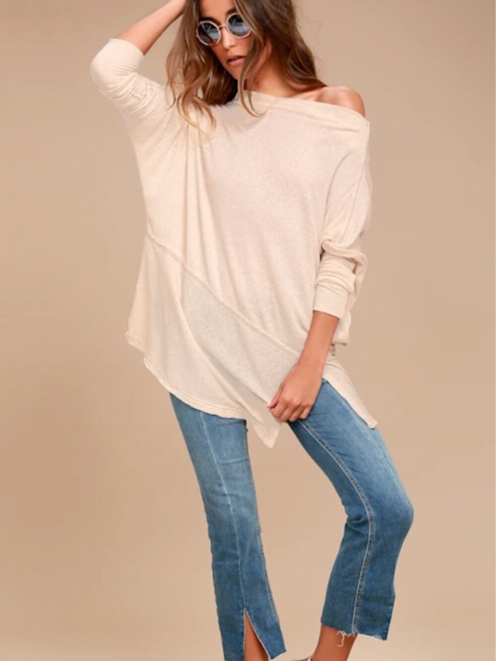 We The Free Londontown Thermal Top M Beige Oversized Lagenlook Dolman Tunic Boho